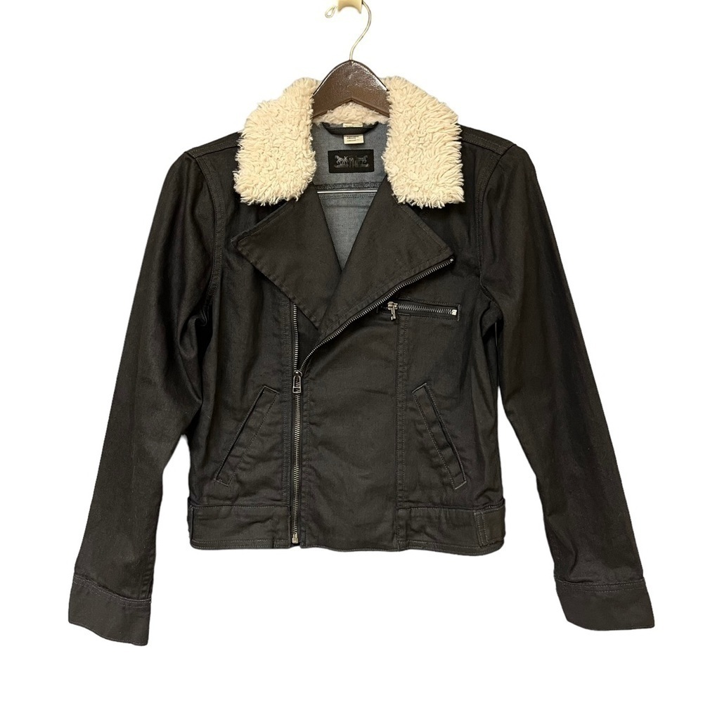 Levi Black Wax Denim Moto Trucker Jacket. Medium #404 - Picture 2 of 10